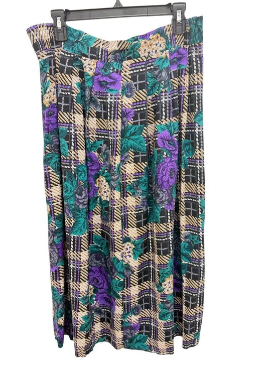 Worthington Dresses & Skirts - Worthington Rayon Pleated Skirt – Plaid & Floral Print Midi Size 14